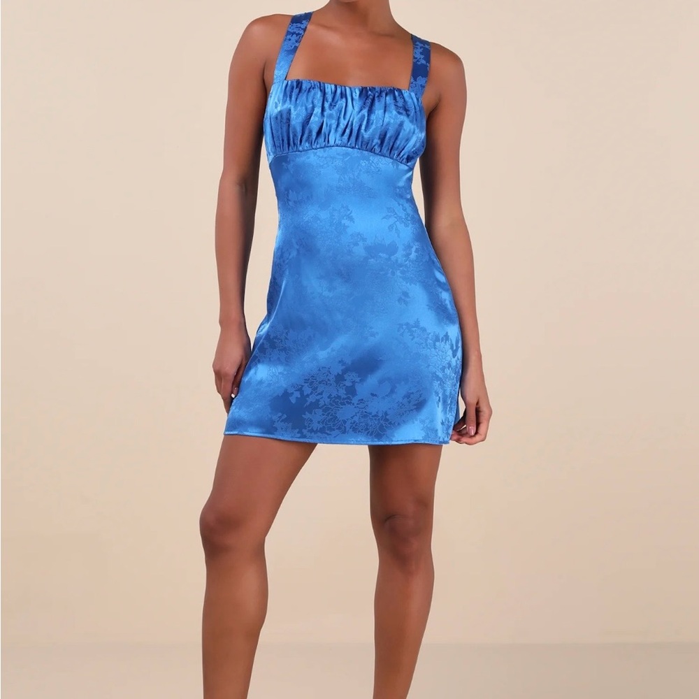 Lulu's Electric Blue Jacquard Mini Dress
